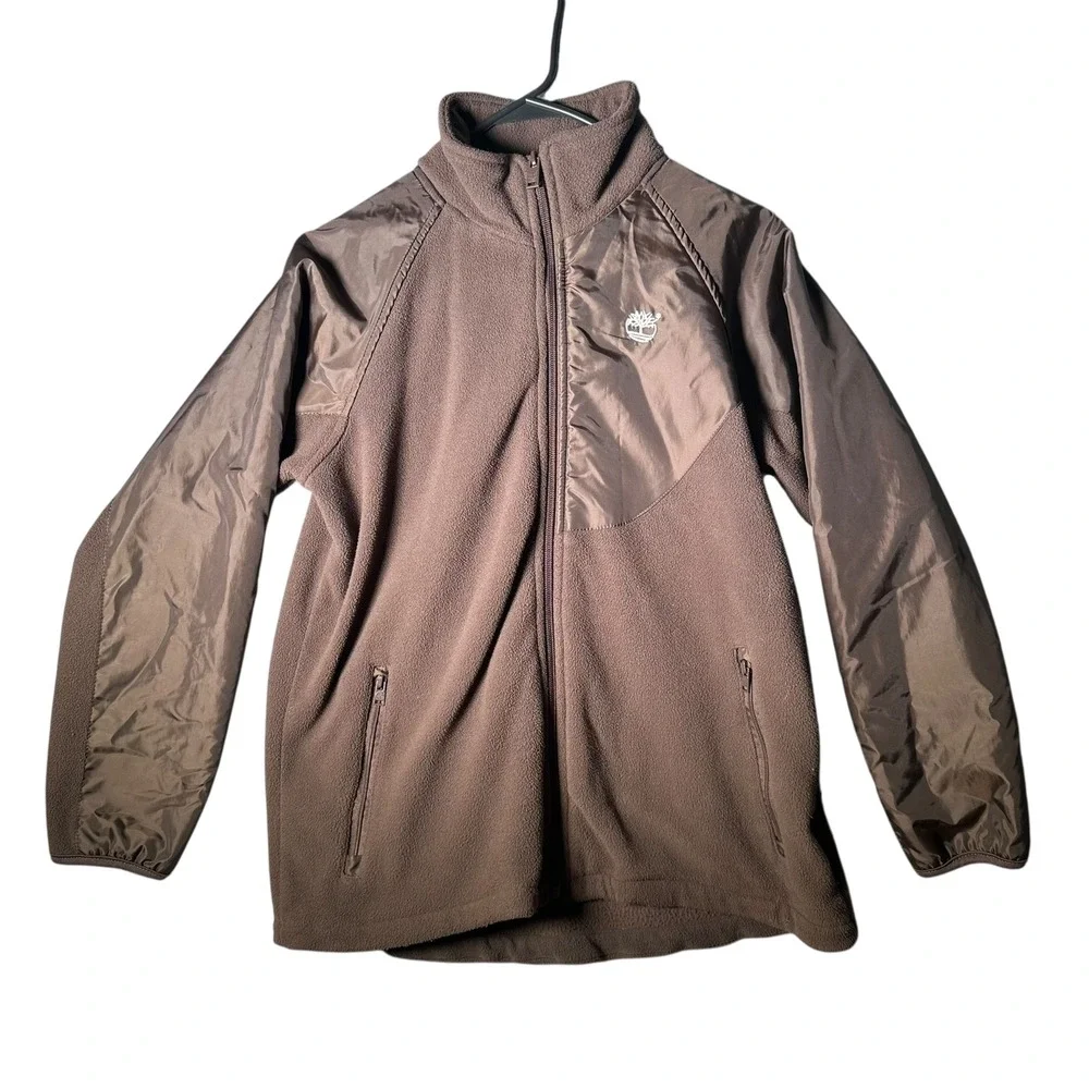 Timberland Kids Fleece Jacket Brown Full Zip Pockets Outdoor Casual